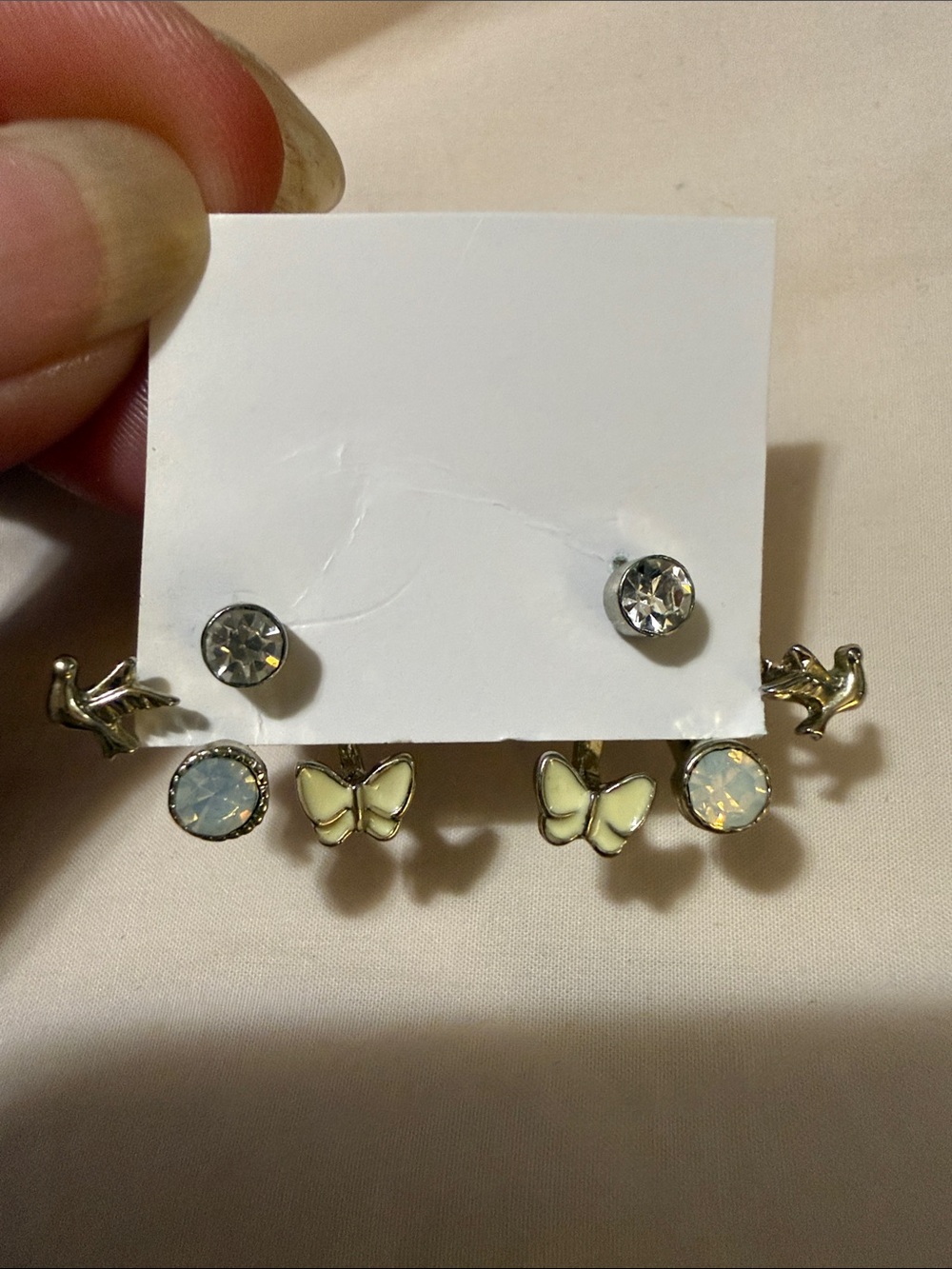 Gold Tone Butterfly and Crystal Stud Earring Set - Yellow Butterflies